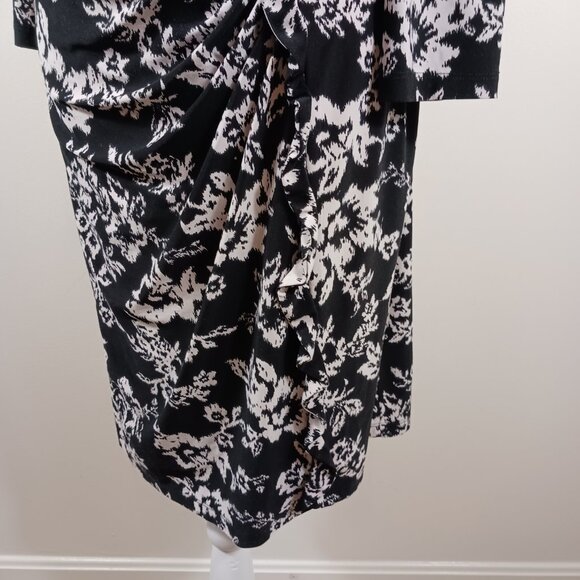 Chaps, Black & White Print Dress, Size XL, Flattering Ruching Detail, Stretch - Picture 6 of 12